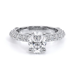 Verragio Couture-0488OV20 14 Karat engagement ring, oval engagement ring in white metal, top view with a shared prong diamond band