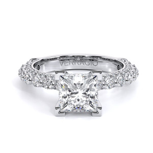 Verragio Couture-0488P20 14 Karat engagement ring, white metal engagement ring with princess centre, front view