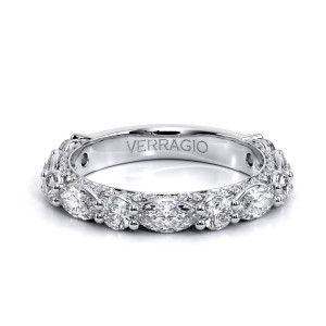 Verragio Couture-0490W30 14 Karat wedding band, top view with alternating marquise and round diamonds in white metal