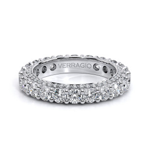 Verragio Eterna-2022R-3 14 Karat eternity band, top view with round diamonds all the way around in white metal