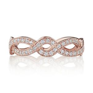 Verragio J-0240223-RR 18 Karat Rose Gold Muse Diamond Ring, front view of the woven single strand band set with pave diamonds