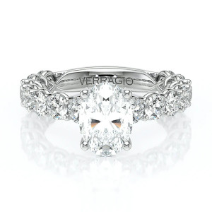 Verragio Lumino-801OVD4-35 14 Karat engagement ring, oval engagement ring in white metal, top view with shared-prong diamond band