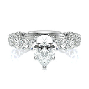 Verragio Lumino-801PSD4-35 14 Karat engagement ring, pear engagement ring in white metal, top view with shared-prong diamond band
