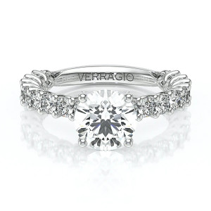Verragio Lumino-801RD4-25 14 Karat engagement ring, white gold engagement ring, top view of round centre stone with diamond band