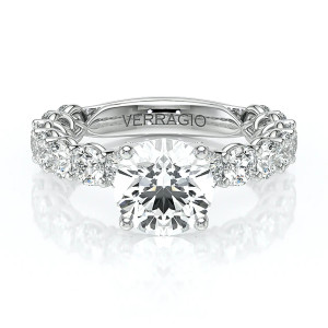 Verragio Lumino-801RD4-35 14 Karat engagement ring, white gold engagement ring, top view of round centre stone with bold diamond band