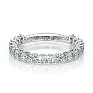 Verragio Lumino-801W-25 14 Karat wedding band, top view of shared prong rounds in white metal