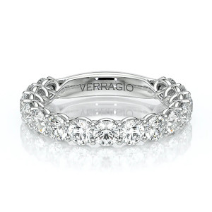 Verragio Lumino-801W-35 14 Karat wedding band, top view of shared prong round diamonds