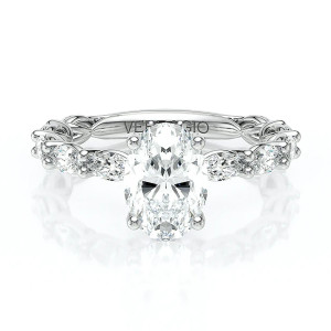 Verragio Lumino-803OVD4-5X25-EW 14 Karat engagement ring, white gold engagement ring, top view of oval centre with marquise set band
