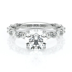 Verragio Lumino-803RD4-5X25-EW 14 Karat engagement ring, white gold engagement ring, top view of round centre with marquise set band
