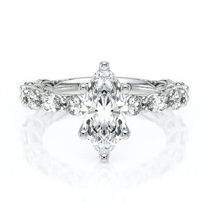 Verragio Lumino-806MQD6-5X25 14 Karat engagement ring, white gold engagement ring, top view of marquise centre with alternating round and marquise band