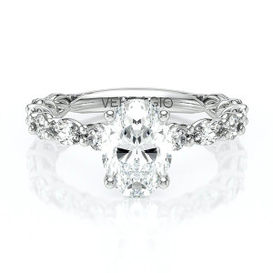 Verragio Lumino-806OVD4-5X25 14 Karat engagement ring, white gold engagement ring, top view of oval centre with alternating round and marquise band
