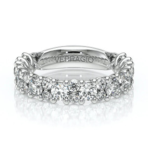 Verragio Lumino-810W-34-3Q 14 Karat eternity band, top view with clusters of large and small round diamonds in white metal