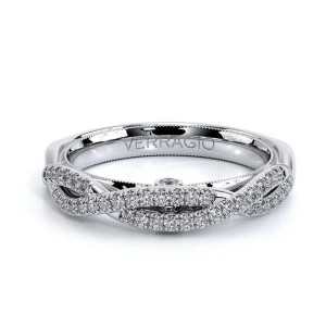 Verragio Renaissance-918W 14 Karat wedding band, top view of pave rows woven with a polished ribbon