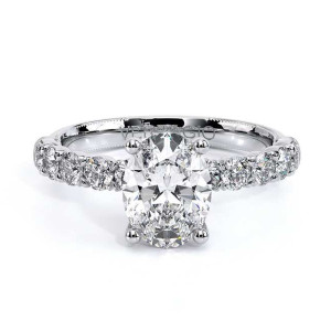 Verragio Renaissance-950OV27 14 Karat engagement ring, oval semi-mount, top view of shared-prong diamond band