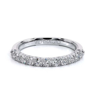 Verragio Renaissance-956W22 14 Karat wedding band, flat angled view with shared prong rounds