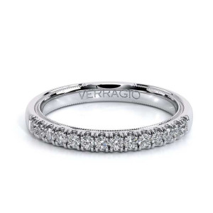 Verragio Renaissance-982W 14 Karat wedding band, top view of prong set rounds in white metal