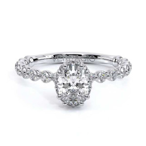 Verragio Renaissance-984HOV20 14 Karat engagement ring, top view of oval centre with hidden halo on a beaded diamond band