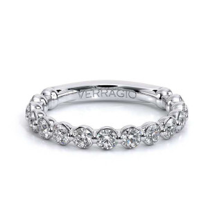 Verragio Renaissance-984W 14 Karat wedding band, top view of shared prong round diamonds