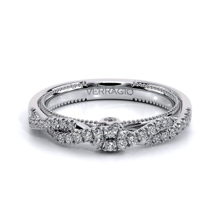 Verragio Renaissance-987W 14 Karat wedding band, top view of the twisted diamond and polished ribbons