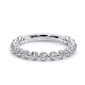 Verragio Renaissance-989W25 14 Karat wedding band, top view of round diamonds in bubble cup settings
