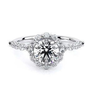 Verragio Renaissance-990R20 14 Karat engagement ring, round centre in round scalloped halo, white metal, top view