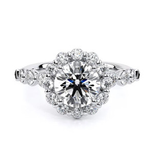 Verragio Renaissance-990R25 14 Karat engagement ring, round centre in round scalloped halo, white metal, top view