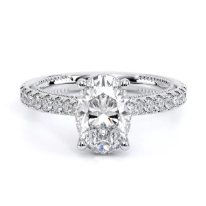 Verragio Renaissance-992OV17 14 Karat engagement ring, oval engagement ring with pave band, top front view