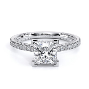Verragio Renaissance-992P13 14 Karat engagement ring, princess cut engagement ring with pave band, top front view