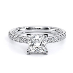 Verragio Renaissance-992P17 14 Karat engagement ring, princess cut engagement ring with pave band, top front view