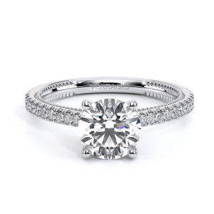 Verragio Renaissance-992R13 14 Karat engagement ring, round engagement ring with pave band, top front view