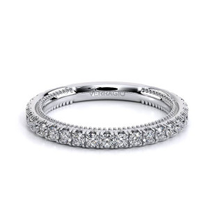 Verragio Renaissance-992W17 14 Karat wedding band, top view lying flat with milgrain rails
