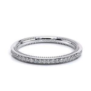 Verragio Renaissance-SLD301W 14 Karat wedding band, top view of the flush set diamond row