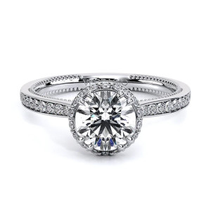 Verragio Renaissance-SLD302XR 14 Karat engagement ring, top view, round centre with low set halo in white metal