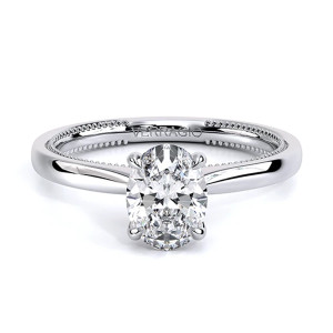 Verragio Renaissance-SOL301OV 14 Karat engagement ring, oval solitaire engagement ring in white metal, upright top front view