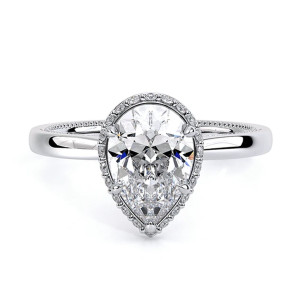 Verragio Renaissance-SOL302XPS 14 Karat engagement ring, pear hidden halo engagement ring in white metal, upright top front view