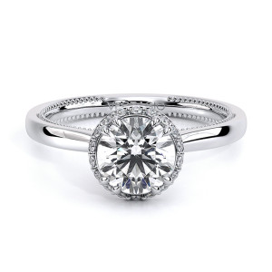 Verragio Renaissance-SOL302XR 14 Karat engagement ring, round hidden halo engagement ring in white metal, upright top front view