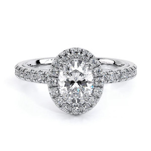 Verragio Tradition-180HOV 18 Karat engagement ring, oval halo engagement ring in white metal, upright front view