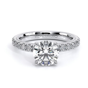 Verragio Tradition-210DBR 14 Karat engagement ring, round diamond engagement ring, top view with pave band and beaded edges