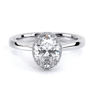 Verragio Tradition-211XOV 14 Karat engagement ring, oval diamond engagement ring with hidden halo, top view
