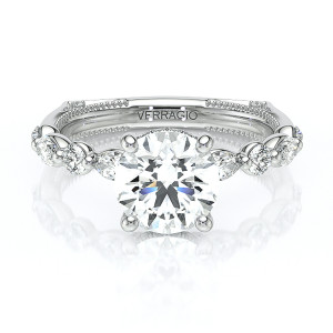 Verragio Vanguard-2202R25 14 Karat engagement ring, round diamond engagement ring, top view with round and marquise band
