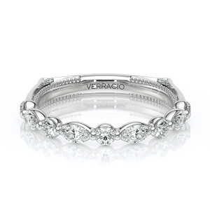 Verragio Vanguard-2202W25 14 Karat wedding band, front view of alternating marquise and round diamonds