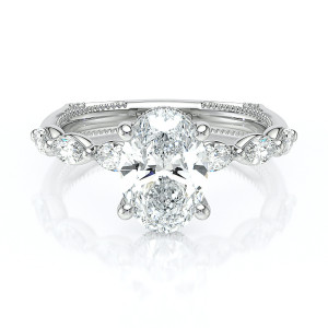 Verragio Vanguard-2205OV 14 Karat engagement ring, white gold oval centre engagement ring, front view of marquise set band