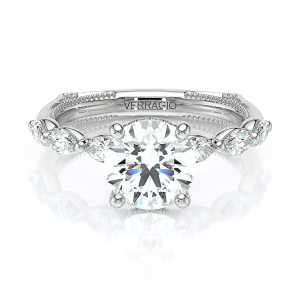 Verragio Vanguard-2205R 14 Karat engagement ring, white gold round centre engagement ring, front view of marquise set band