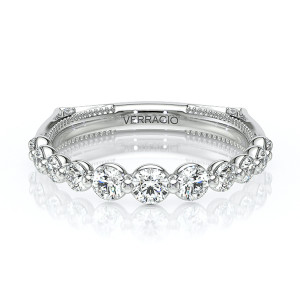 Verragio Vanguard-2206W 18 Karat wedding band, top view of graduated round diamonds in cup seats