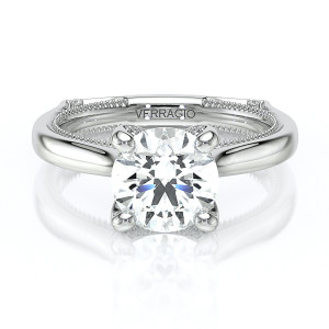 Verragio Vanguard-2207R-S 14 Karat engagement ring, solitaire top view, round brilliant centre in four claw prongs on a plain polished shank