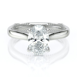 Verragio Vanguard-2208OV-S 14 Karat engagement ring, solitaire top view, oval centre with hidden diamond collar on a plain polished shank