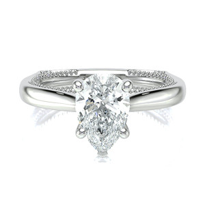 Verragio Vanguard-2208PS-S 18 Karat engagement ring, solitaire top view, pear shaped centre with hidden diamond collar on a plain polished shank