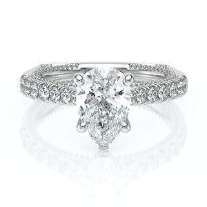 Verragio Vanguard-2208PS19 14 Karat engagement ring, engagement ring top view, pear shaped centre with hidden diamond collar and diamond shoulders