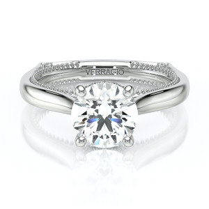 Verragio Vanguard-2208R-S 14 Karat engagement ring, solitaire top view, round brilliant centre with hidden diamond collar on a plain polished shank