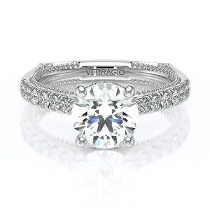 Verragio Vanguard-2208R19 14 Karat engagement ring, engagement ring top view, round brilliant centre with hidden diamond collar and diamond shoulders